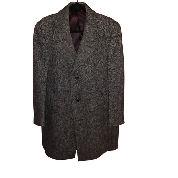 Wool VTG Foreman & Clark Men's Size L Herringbone Classic Tweed Retro Coat - Picture 3 of 10